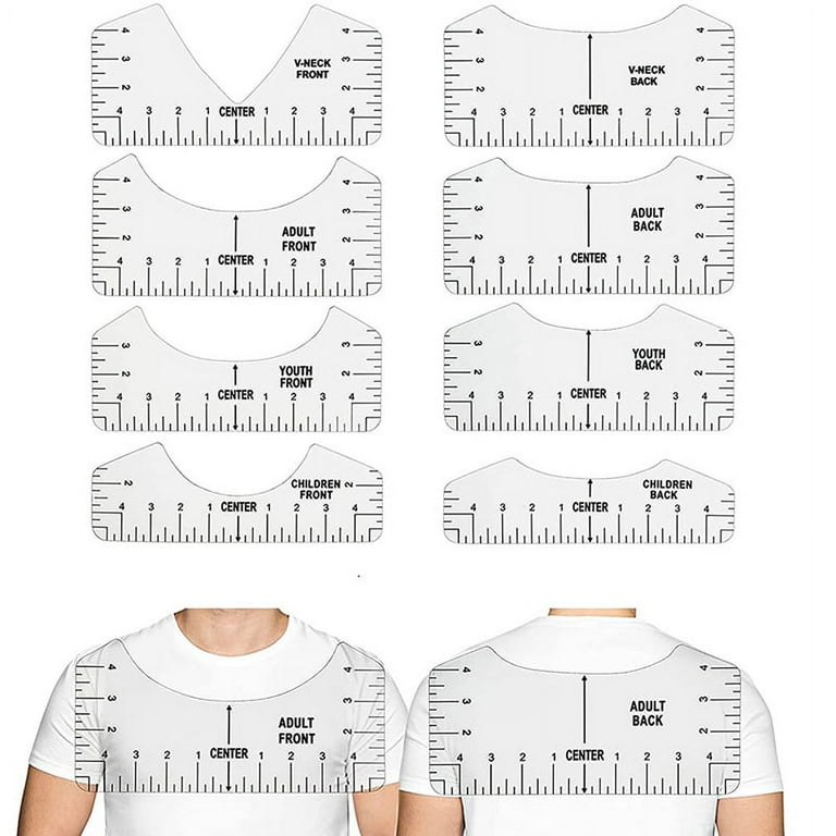 8 Pcs T-shirt Ruler Guide V Neck Alignment Tool To Center Designs