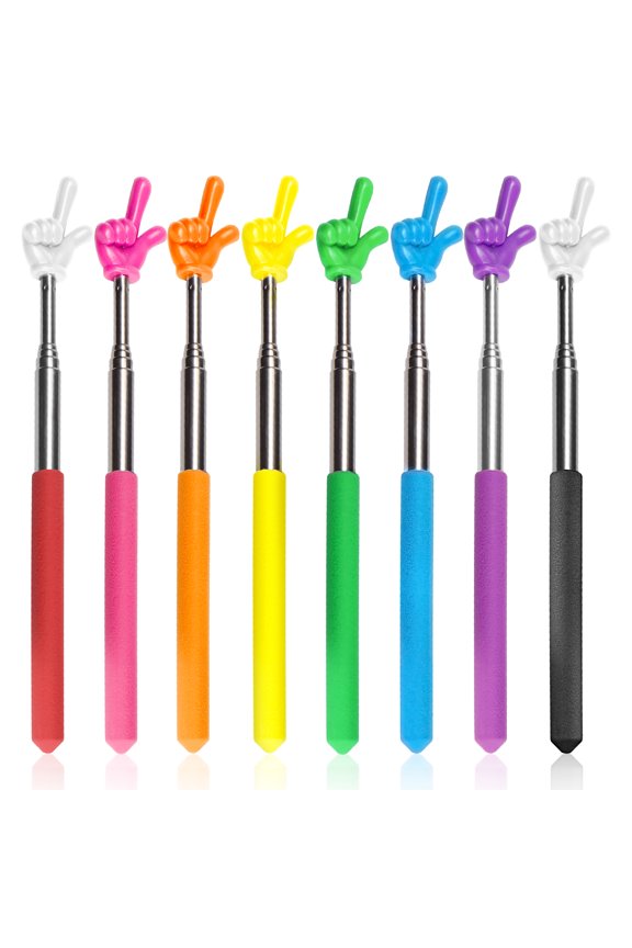 8 Pcs Teacher Pointer Stick for Classroom, Extendable Pointer Finger, Telescoping Hand Pointer, Retractable Pointing Stick Reading Aid for Presentation Whiteboard School Supplies 8 Colors
