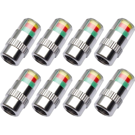 8-Pcs Tire Pressure Monitor Valve Stem Caps – 2.2Bar/32-35PSI 3-Color Eye Alert Sensor Indicator, Easy-to-Read Tire Pressure Caps for Cars, SUVs & Trucks