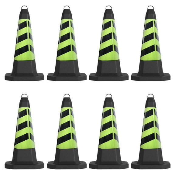 8 Pcs Traffic Safety Cone, 28" Green Road Parking Cone with Reflective Strips, Heavy Duty PVC Traffic Cone for Parking, Caution, Construction Events