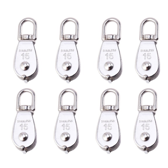 OUNONA Stainless Steel Fishing Net Single Pulley Lift Tool for Handling Silver 8pcs