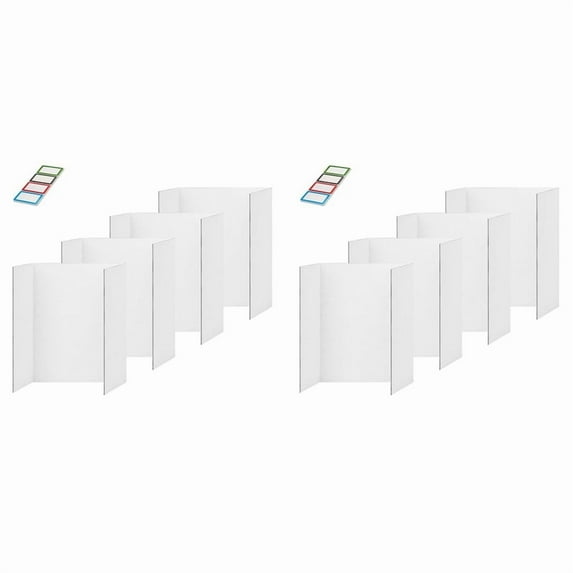 8 Pcs Trifold Poster Board, White Poster Board Comes with Sticky Accessories, Corrugate Presentation Boards S