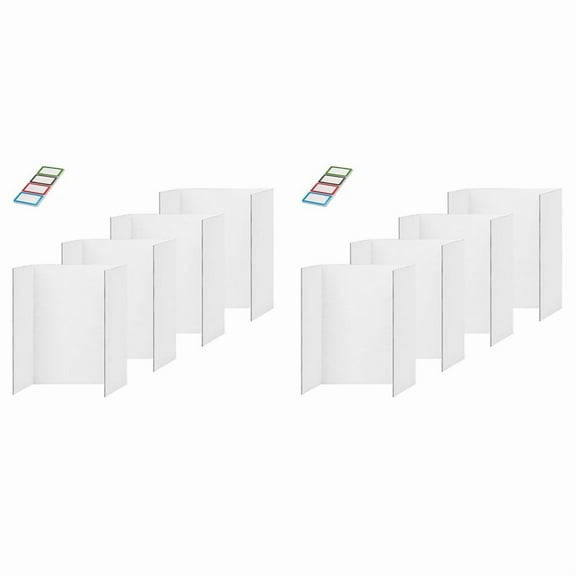 8 Pcs Trifold Poster Board, White Board Comes with Sticky Accessories, Corrugate Presentation Boards S