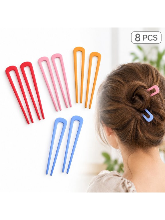 8 Pcs U Shaped Metal Pin Set for Updo Styles 3.9 in 4 Colors Kit