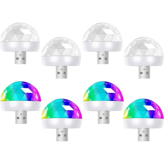 8 Pcs USB Mini Disco Light 1.58x1.58 I h Sound Activated Halloween DJ Disco Ball Stage Lights Multi Colors LED Car Atmosphere Magic Strobe Light for Xmas Party KTV Club (Hemicycle Style)