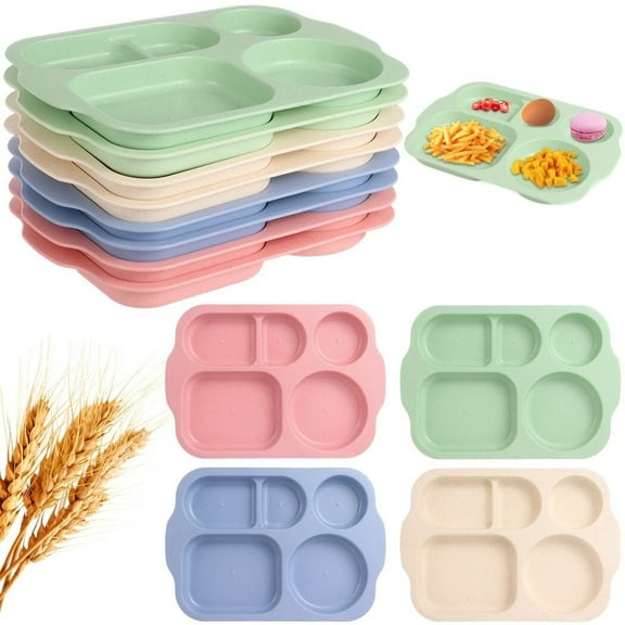 8 Pcs Divided Plates, 12 Inch Portion Control Plates Wheat Straw Dinner Tray Lunch Container Food Serving Trays for Kids Adult, Dishwasher and Microwave Safe