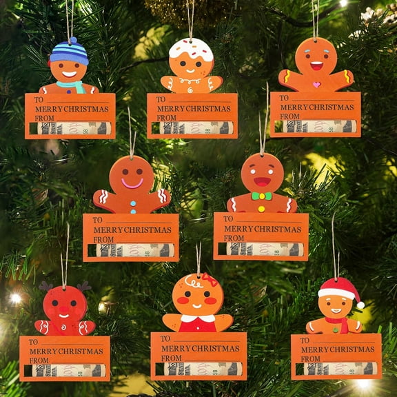 8 Pcs Unique Christmas Money Holders for Cash Gift, Wooden Christmas Money Cards, Funny Money Holder Ornaments, Cash Christmas Tree Hanging Accessories
