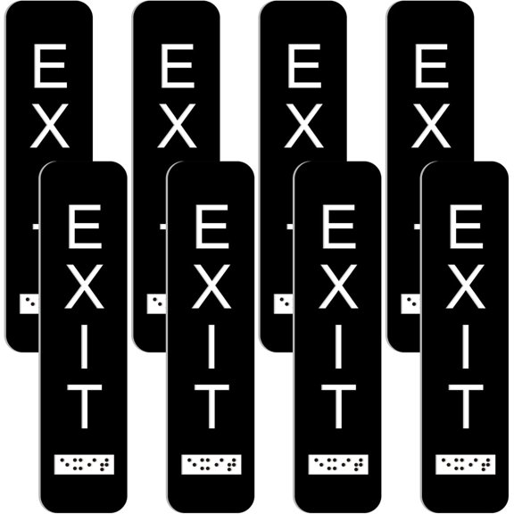 8 Pcs Vertical Exit Sign with Braille 8 x 2 Inch Exit Signs for Business with Adhesive Mounting Strips Ada-compliant Braille and Raised Letters Logo for Indoor Outdoor (Black)