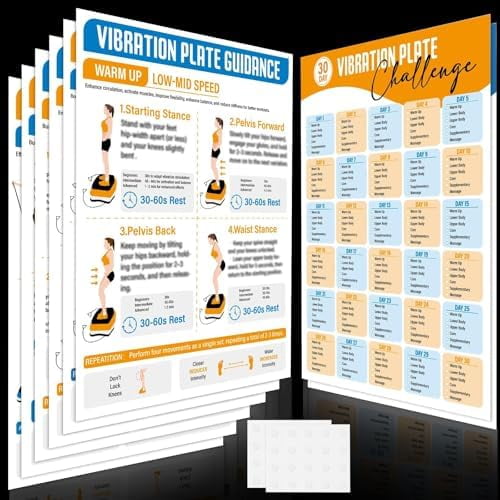 8 Pcs Vibration Plate Exercise Machine Poster Workout Guide 6 Vibration Platform Workout Guidance & 2 Pcs 30-Day Planner Whole Body Vibration Board Chart for Home Gym$$Sport & Recreation Other