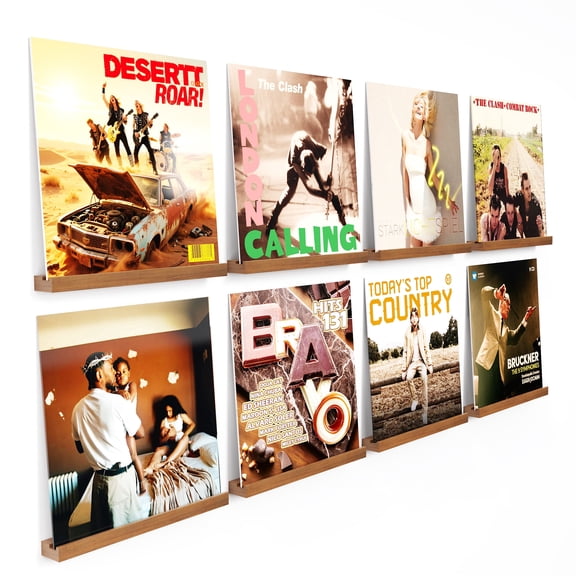 8 Pcs Vinyl Record Storage, 12 inch Vinyl Record Stand Wall Mount Vinyl Record Holder, Walnut