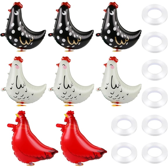 8 Pcs Walking Chicken Balloons,Mylar Walking Farm Animals Chick Balloons with Ribbons for Pet Theme Farm Animals Birthday Party Decorations