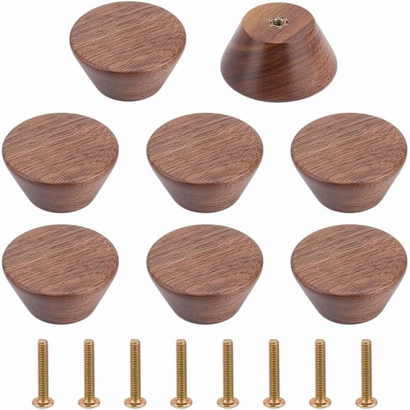 8 Pcs Walnut Wood Cabinet Knobs Natural Wood Dresser Knobs 1.5" Diameter Round Decorative Furniture Knob Pulls with Screws