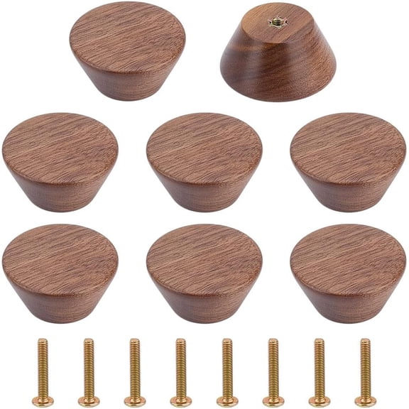 8 Pcs Walnut Wood Cabinet Knobs Natural Wood Dresser Knobs 1.5" Diameter Round Decorative Furniture Knob Pulls with Screws