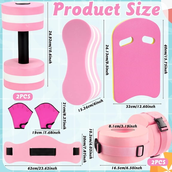 8 Pcs Water Aerobics Set Including Exercise Foam Dumbbells Aquatic Swim Belt Pull Buoy Swim Kickboard Sport Gloves Water Weights Equipment for Aquatic Fitness Weight Loss Fitness Tool