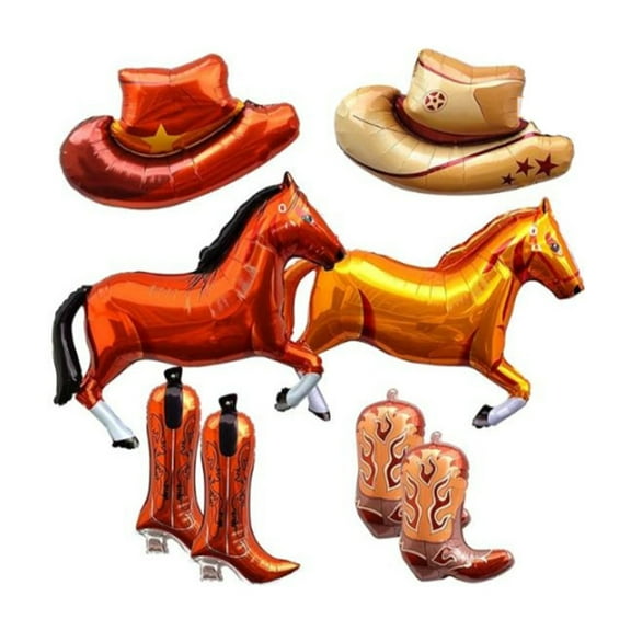8 Pcs Western Balloons, Huge Brown Cowgirl Boot Hat Horse Aluminum Foil Balloons for Birthday, Baby Shower, Cowgirl Bachelorette Party, Cowboy Rodeo Party, Western Party Decorations Supplies