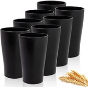 8 Pcs Wheat Straw Cups 16 oz Unbreakable Drinking Cup Reusable Plastic Water Cup Set Large Cups Stackable Tumblers for Kitchen Party Dishwasher Safe Plastic Glasses(Black)