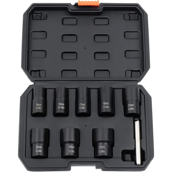 8 Pcs Wheel Lug Nut Remover, Wheel Lock Removal Kit, Remove Tools Extractor Tools Set for Damaged Locked Nuts Bolts, 14mm 16mm 17mm 19mm 21mm 22mm 24mm 27mm