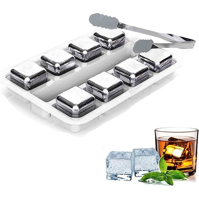 8 Pcs Whiskey Ice Cube Stones, Reusable Ice Cubes, Stainless Steel Ice