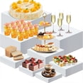thumbnail image 1 of 8 Pcs White Buffet Risers Set (Size 5",6",7",8",9",10",11",12"),Food Risers for Buffet Table,Display Stand Shelf for Party Catering Dessert Collectibles Acrylic Cube Boxes Display with Hollow Bottoms, 1 of 6