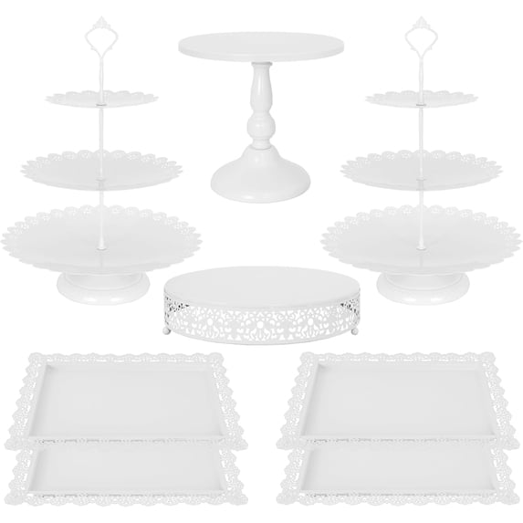 8 Pcs White Metal 3-Tier Cake Stand Set, Dessert Table Display Tower ...