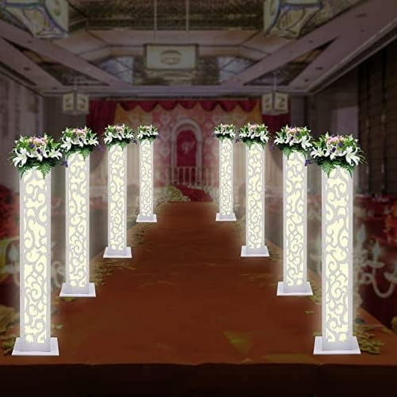 8 Pcs White Wedding Column with LED Light, 47" Carved Pillar Decoration Flower Roman Columns for Wedding Decorations, Birthday Parties, Commercial Opening Ceremonies$$Electronics Accessories