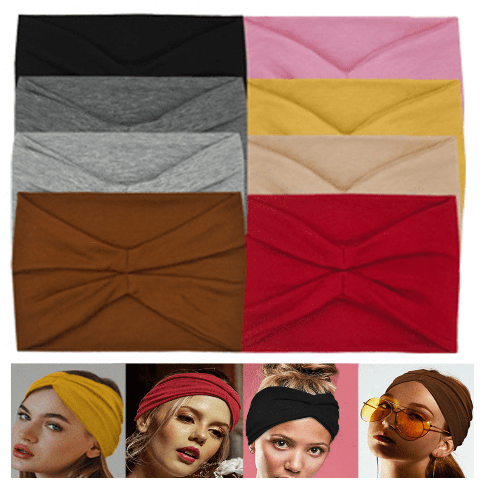8 Pk 7.08 Inch Wide Turban Headbands Non-Slip Moisture-Wicking Workout Sports Awumbuk Wide Headbands for Women, 7.08 Inch Thick Boho  main image 2
