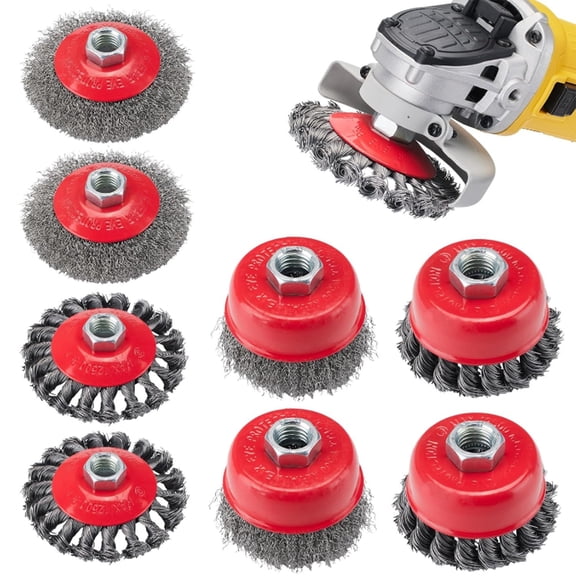 8 Pcs Wire Wheel Set, Wire Brush for Paint Removal, Wire Brushes for Rust, Angle Grinder Wire Wheel, Heavy Duty Twisted Knot Sculpted Piece and Plate Shape Stainless Steel Wire