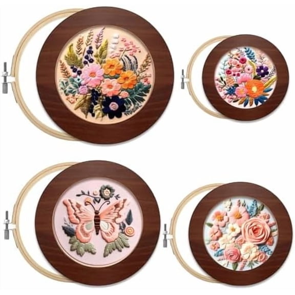 8 Pcs Wood Embroidery Frames for Display 4, 6, 8, 10 Inch with Round Embroidery Hoop Decorative Cross Stitch Hoop Frame for Finished DIY Craft Sewing Ornaments Art