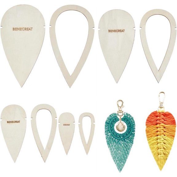 8 Pcs Wood Macrame Cutting Template Teardrop and Feather Molds Wall Hanging Tool for DIY
