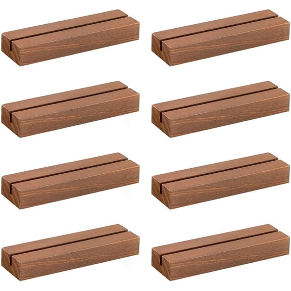 8 Pcs Wood Place Card Holders Walnut Brown Wooden Table Number Holder Stands Name Card Holder For Wedding Party Events Exhibition Decoration Office Restaurant Business