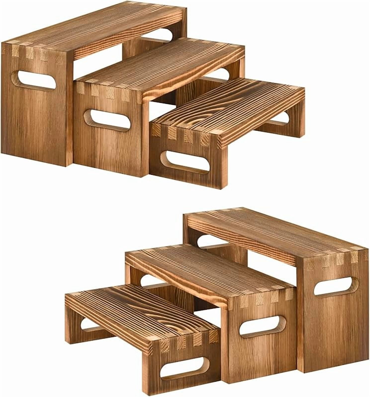 8 Pcs Wood Risers Display Stands, 2 Set Wooden Risers for Table Display ...
