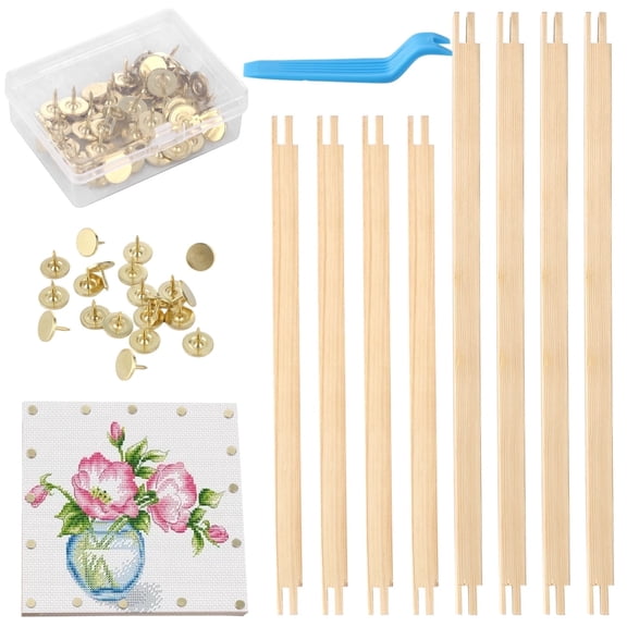8 Pcs Wooden Canvas Frame Kit  Includes 6" & 8" Stretcher Bars, 40 Thumb Tacks, Storage Box & Tack Remover, for Embroidery, CrossStitch & Canvas Painting