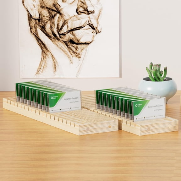 8 Pcs Wooden Name Badge Holders & Card Organizer - ID Badge Display Tray with Note Card Slot, Office Desk Decor & Table Name Sign Holders for Business