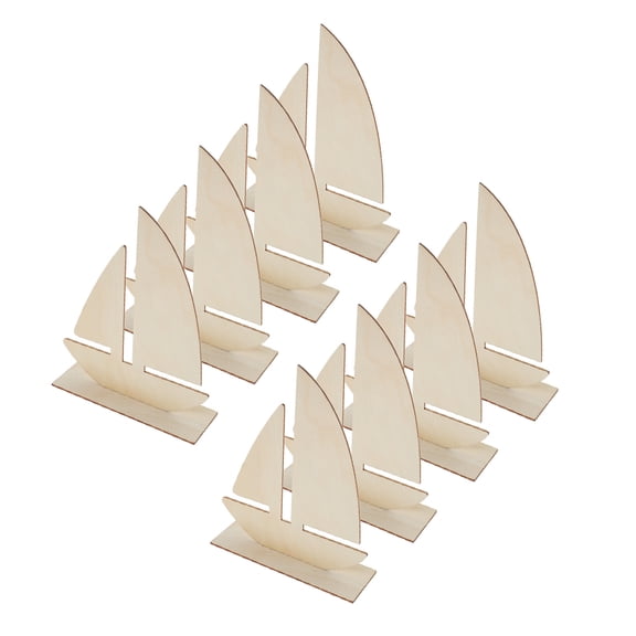 8 Pcs Wooden Sailing Ship Model Small Sailboat Clay Handmade Beige