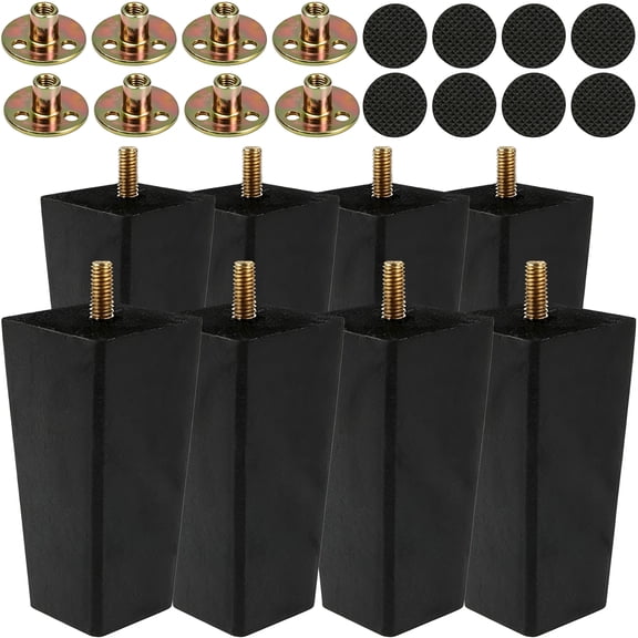 8 Pcs Wooden Sofa Feet, Solid Wood Furniture Legs, 3.9 in Tall|Furniture Replacement Feet, Square Design, Self-Adhesive Foam Pads, Noise Reduction, Quick Installation, Ideal for Sofas, Chairs