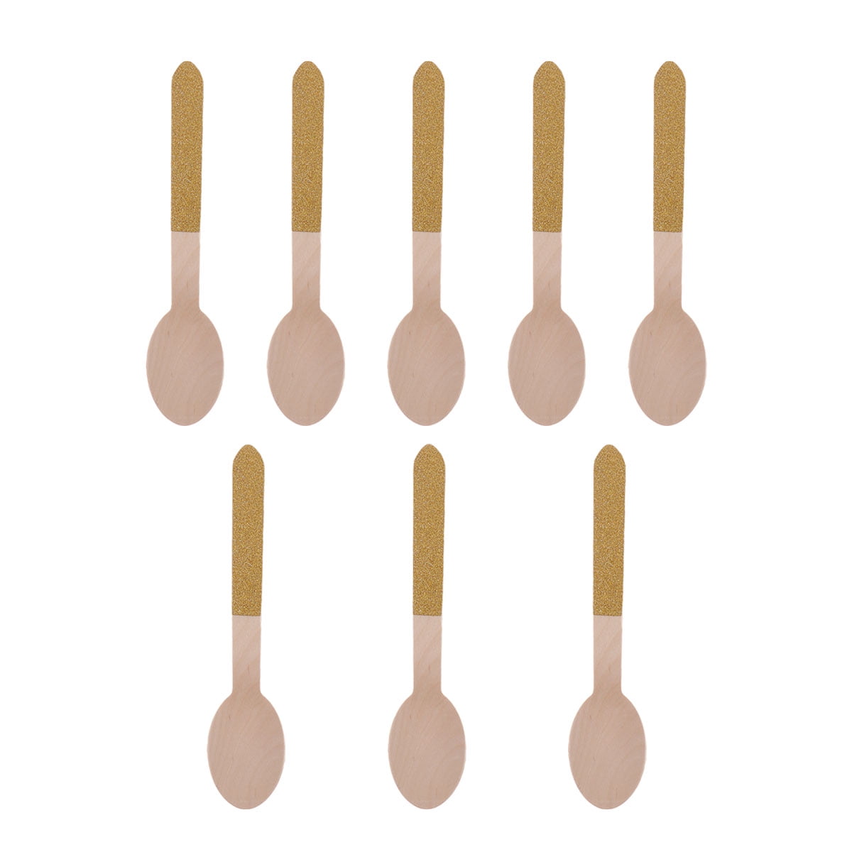8 Pcs Wooden Spoons Disposable Ecofriendly Hot Stamping Golden Handle Tableware Food Fruit