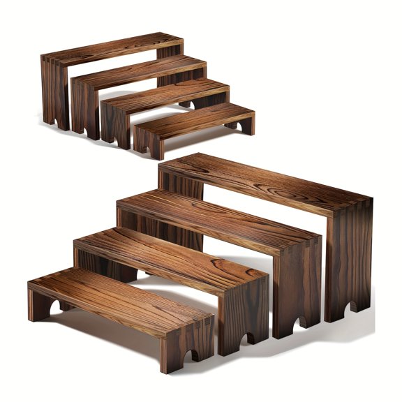 8 Pcs Wooden Tiered Display Stand Set  Large Step Racks for Cakes, Perfume, Collectibles & Cosmetics, Rustic Shelf for Party, Wedding or Counter Organization