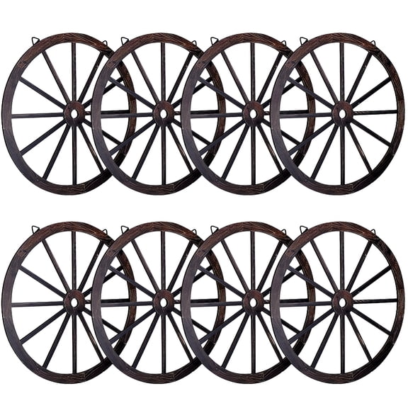 8 Pcs Wooden Wagon Wheel Wall Decor 10 Inches Wood Rural Wheel Wall Hanging Ornaments Rustic Yard Decor Wood Hanging Decorative Wheels