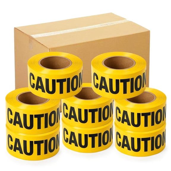 8 Pcs Yellow Caution Tape Roll Bulk, 3in wide X 8000ft (pack of 8, 1000ft each), Caution Tape Party Decorations, Yellow Tape Halloween Decoration, Caution Roll for Construction, Hazardous Areas
