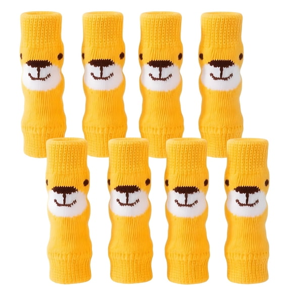 8 Pcs Yellow Dog Socks, Cute Bear Design Puppy Paw Protector, Anti-Slip Pet Leg Warmers, Soft Knit Dog Knee Protector for Small Dogs