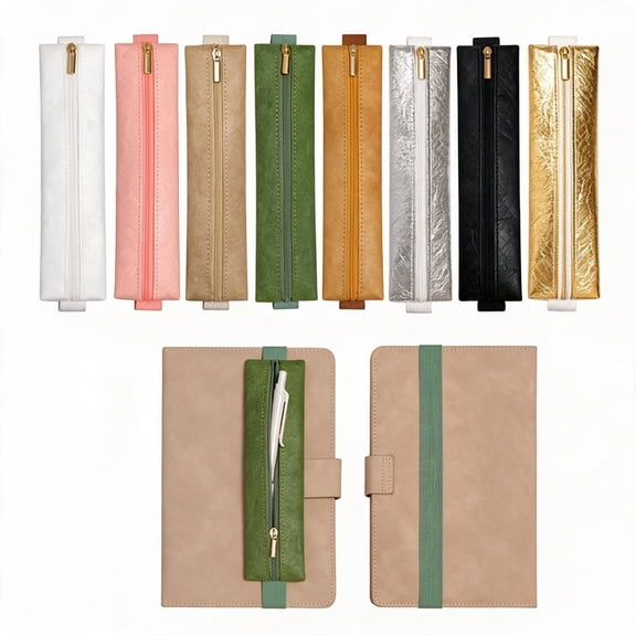 8 Pcs Zipper Journal Pen Holder Sleeves, Elastic Band Pen Pouch Pencil Holders for Notebooks, Books and Planners