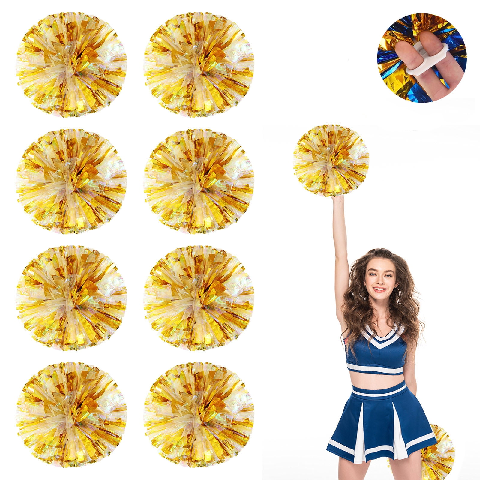 8 Pcs cheerleading poms,pom poms cheerleading with Finger Holes Metallic Foil Cheer Pom Pomsfor Dance, Matches, Team Spirit Sports