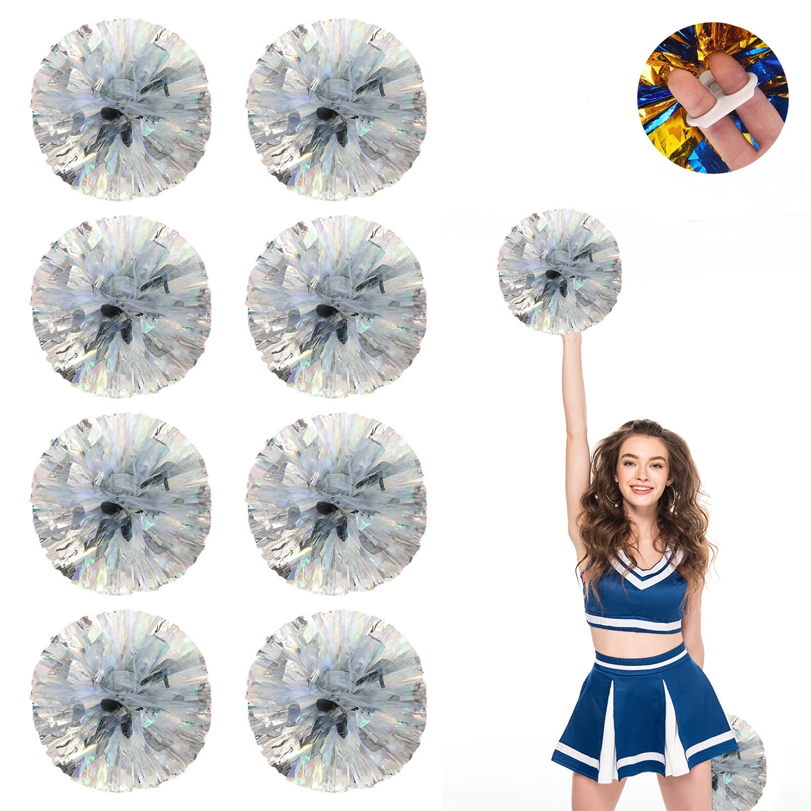 8 Pcs cheerleading poms,pom poms cheerleading with Finger Holes Metallic Foil Cheer Pom Pomsfor Dance, Matches, Team Spirit Sports