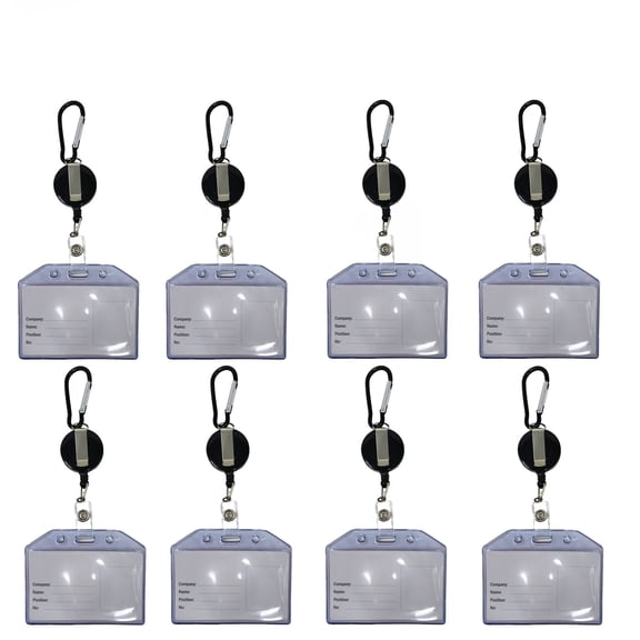 8 Pcs of Id Card Holder with Carabiner, Badge Reel, Belt Clip, Aluminum Keychain, Black