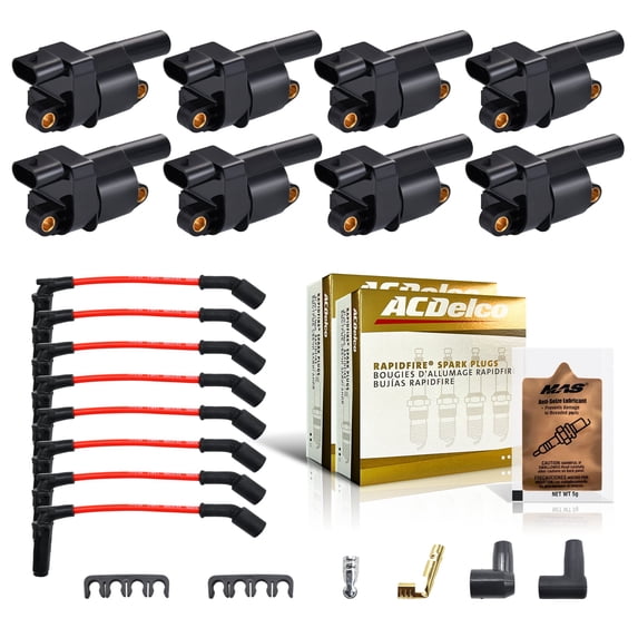 8 Pcs of Ignition Coil Packs & Acdelco Spark Plug & Wires Set & Free MAS 5g Anti-Seize Lubrica for Chevrolet Avalanche Silverado GMC Cadillac
