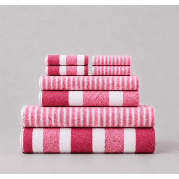 8 Pcs pink White Stripe Large Bath Towel Set Oversized Bath Sheet 2 Bathroom Towels,2 Hand Towels,4 Washcloths Soft Jumbo Towels Absorbent Shower Towel Quick Dry Beach Chair Spa Gym Hotel Towel Set