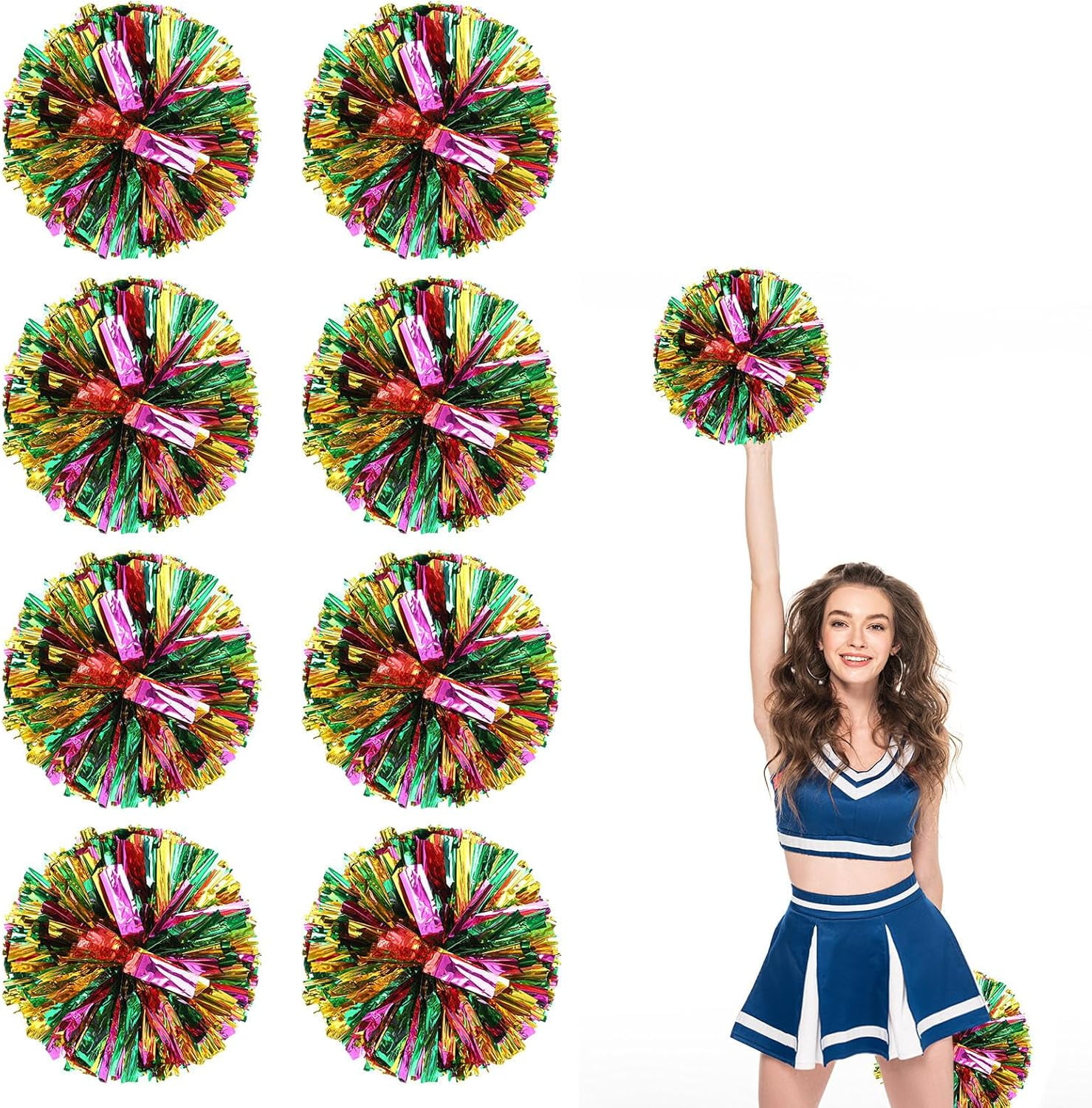 8 Pcs pom poms Cheer,pom poms Cheerleading with Finger Holes Metallic Foil Cheer Pom Pomsfor Dance, Matches (Black Red Silver)