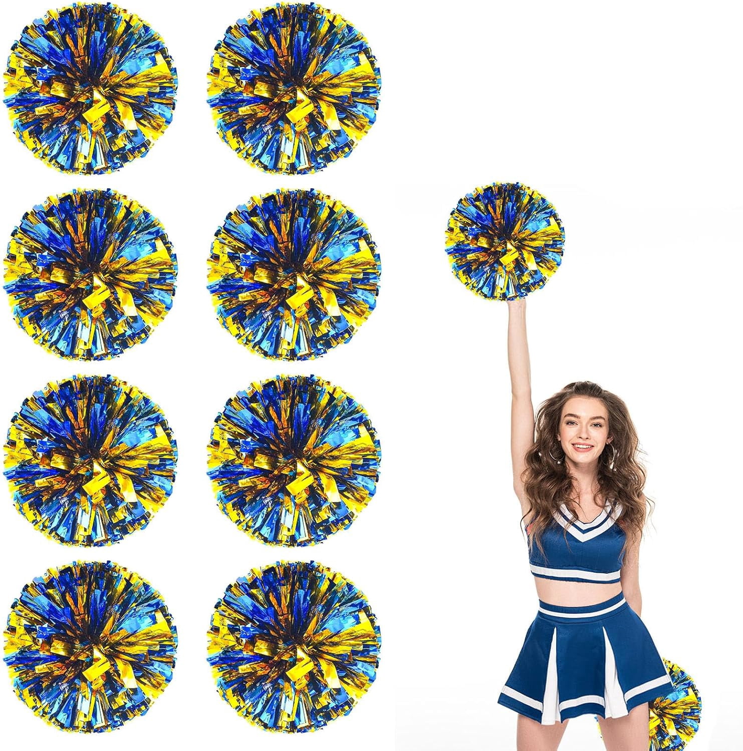 8 Pcs pom poms Cheer,pom poms Cheerleading with Finger Holes Metallic Foil Cheer Pom Pomsfor Dance, Matches (Black Red Silver)