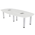 thumbnail image 1 of 8 Person Arc Boat Shaped Powered Conference Table Silver Post Legs, 1 of 8