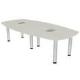 thumbnail image 1 of 8 Person Arc Boat Shaped Powered Conference Table Silver Post Legs, 1 of 8